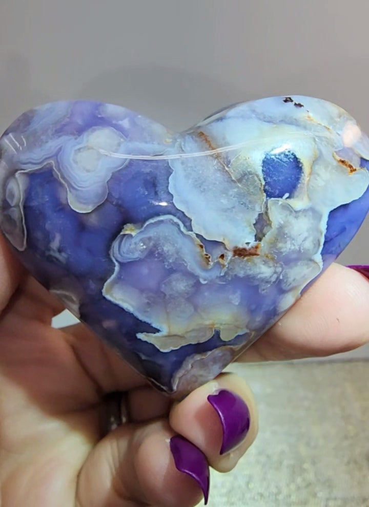 Blue Flower Agate Puff Heart