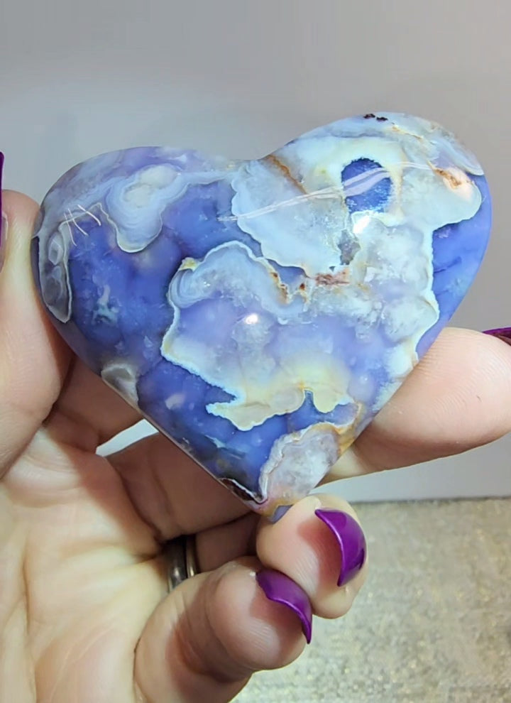Blue Flower Agate Puff Heart