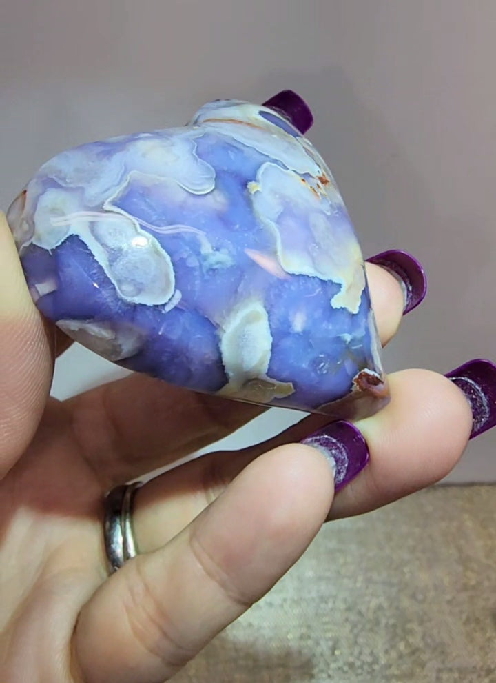 Blue Flower Agate Puff Heart