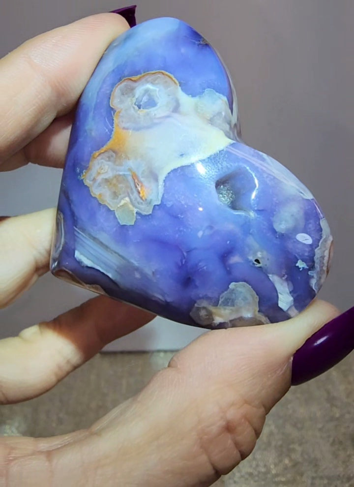 Blue Flower Agate Puff Heart