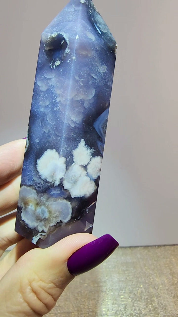 Blue Flower Agate Tower