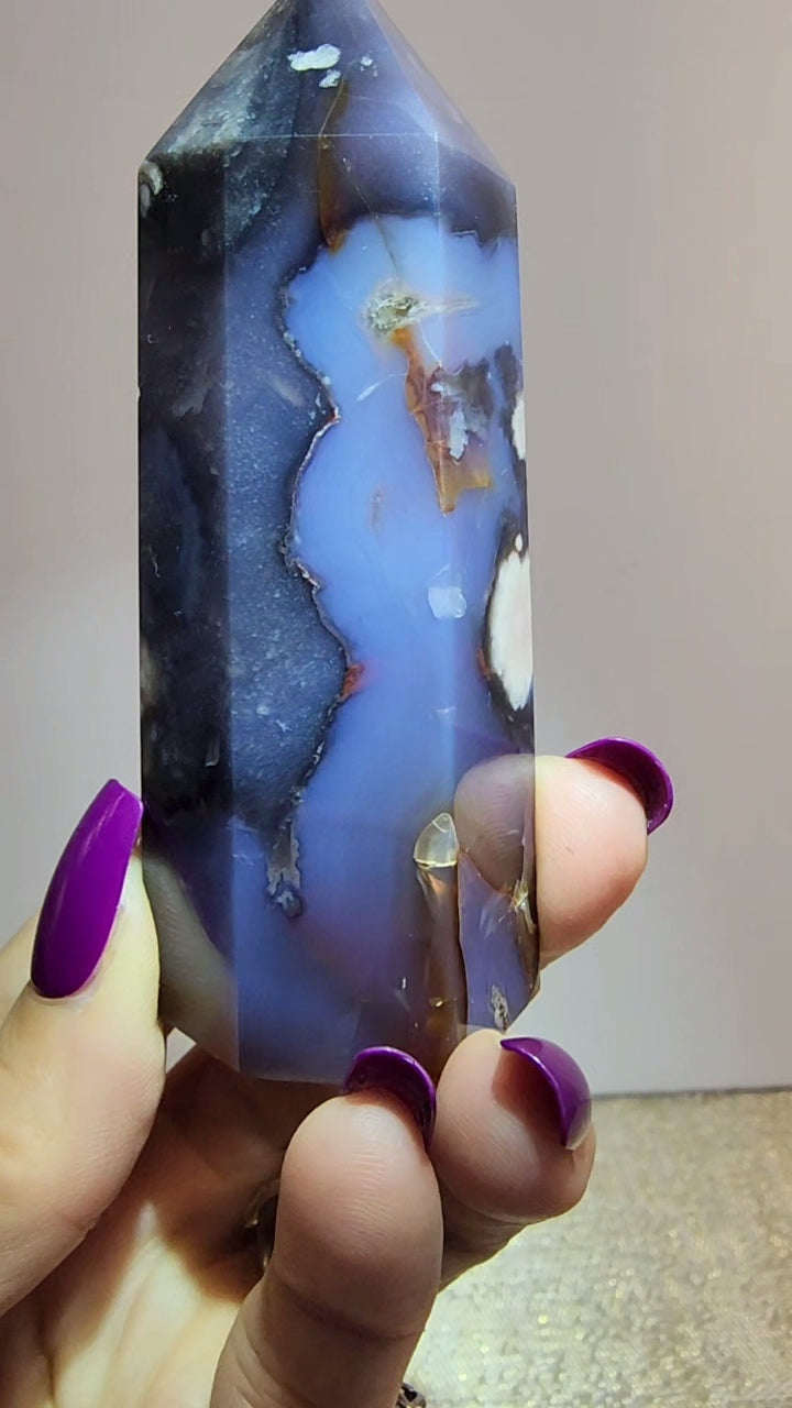 Blue Flower Agate Tower