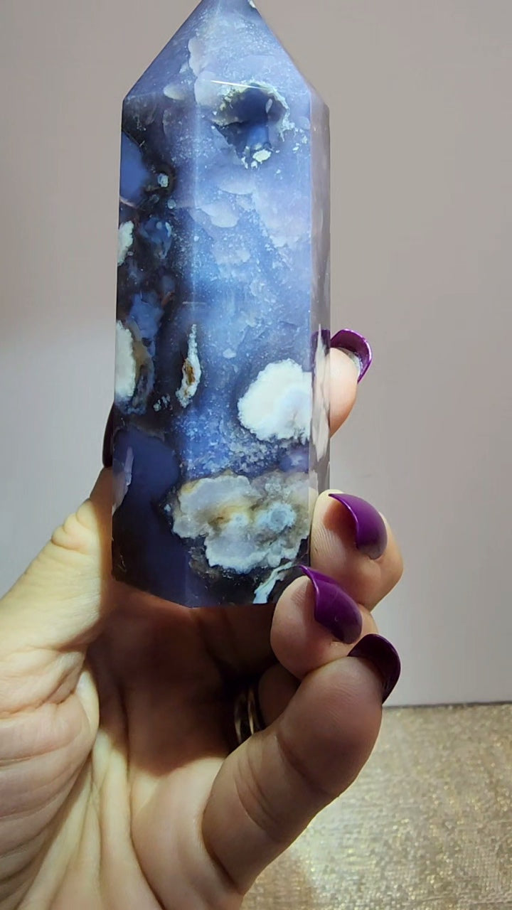 Blue Flower Agate Tower