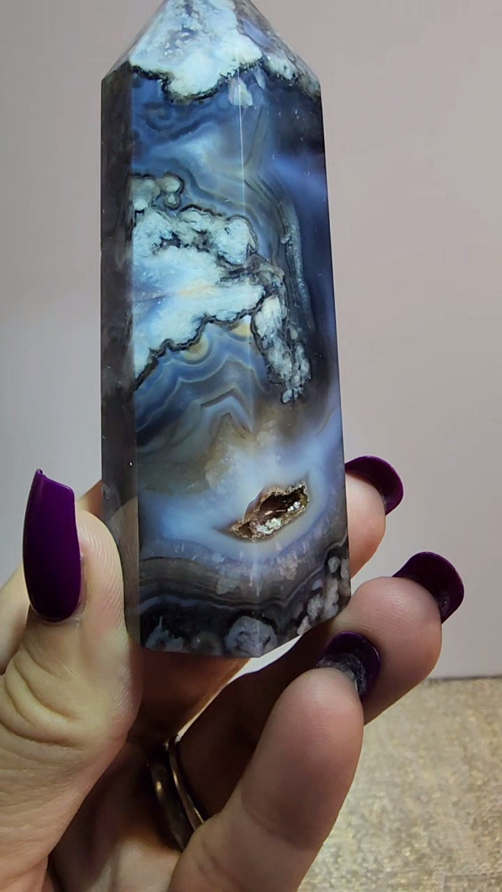 Blue Flower Agate Tower