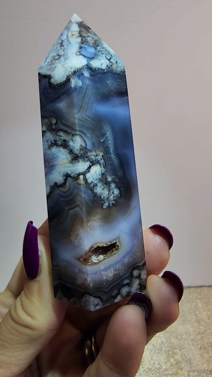 Blue Flower Agate Tower