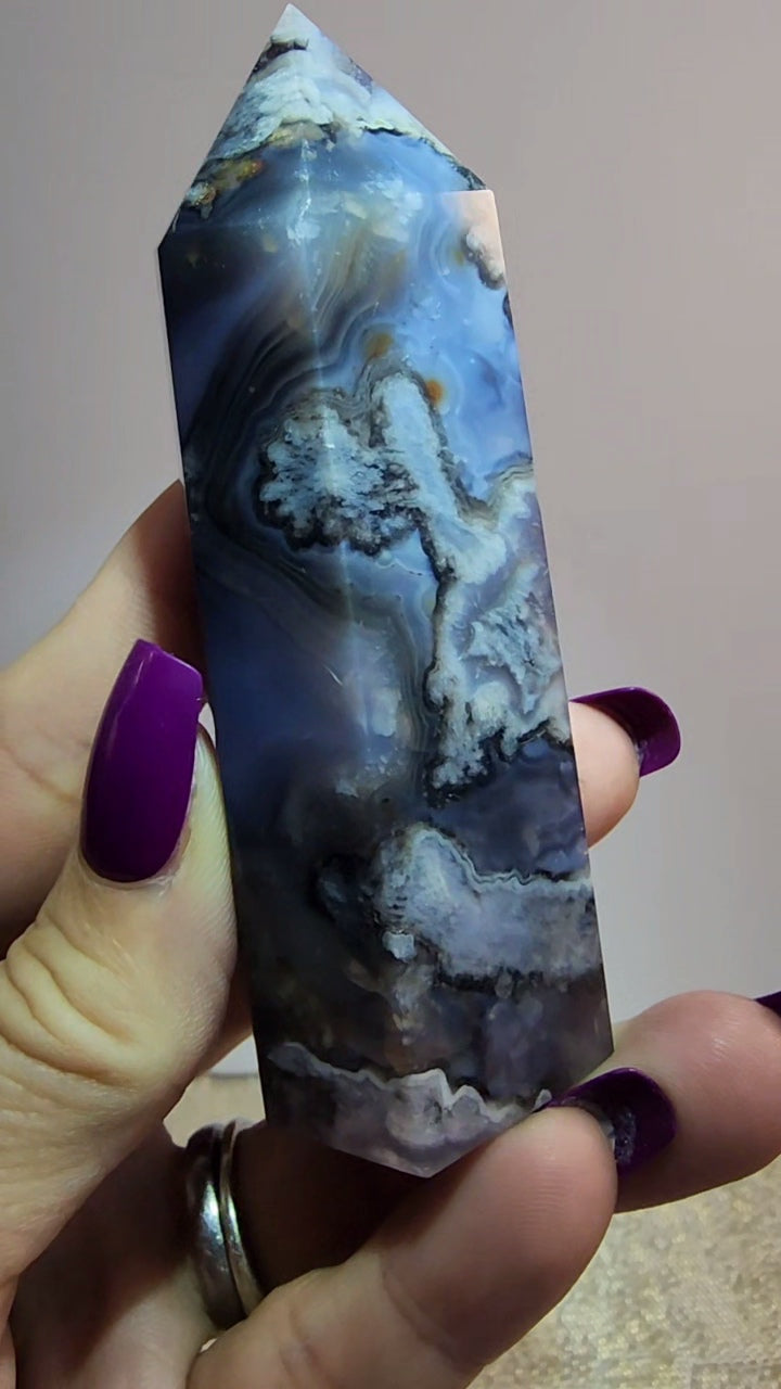 Blue Flower Agate Tower