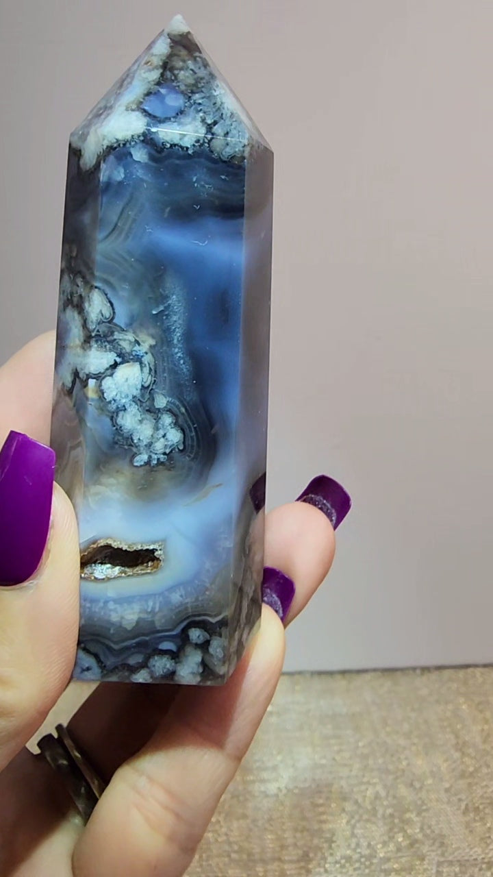 Blue Flower Agate Tower