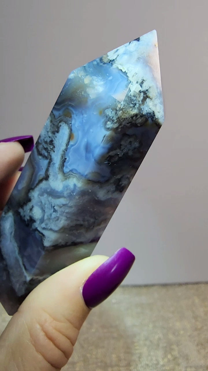Blue Flower Agate Tower