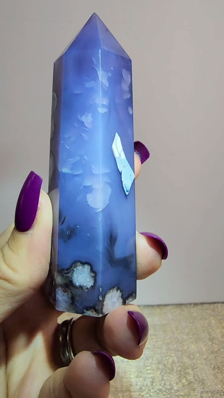 Blue Flower Agate Tower