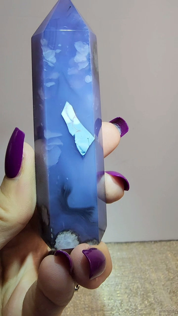 Blue Flower Agate Tower