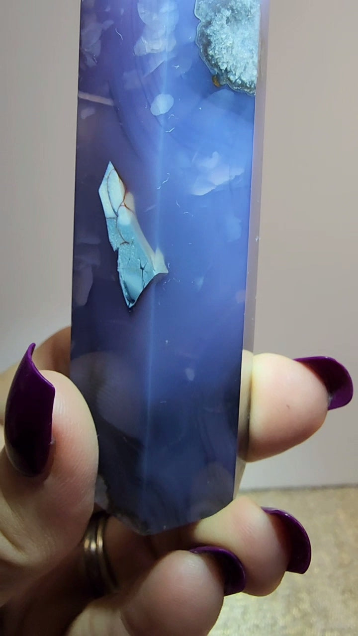 Blue Flower Agate Tower
