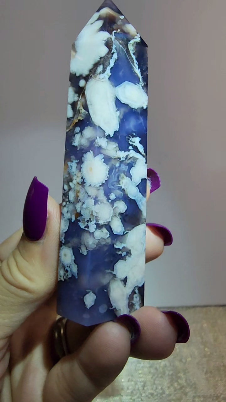 Blue Flower Agate Tower