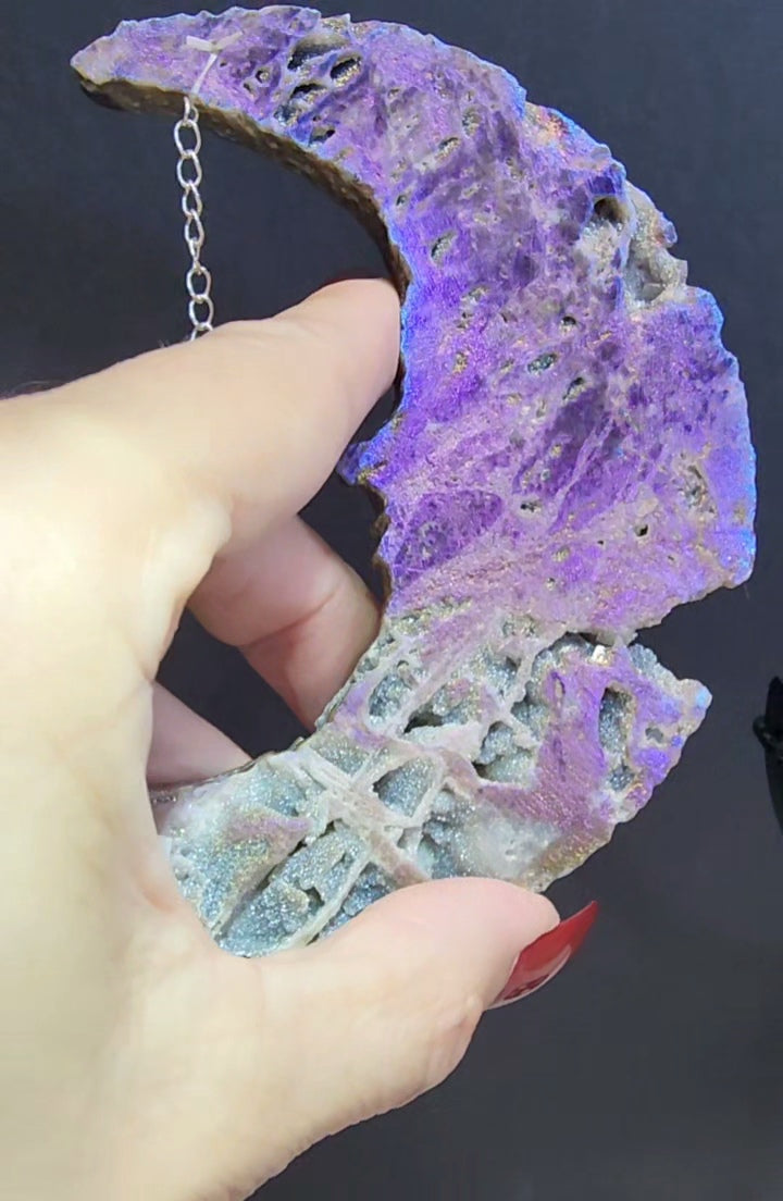 Aura Coated Sphalerite Moon on Stand
