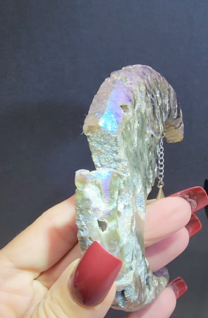 Aura Coated Sphalerite Moon on Stand