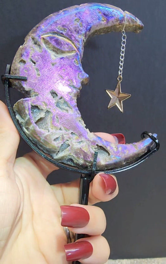 Aura Coated Sphalerite Moon on Stand