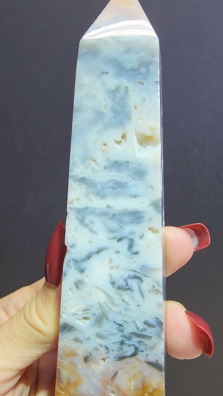 Blue Plume Dendritic Agate Tower