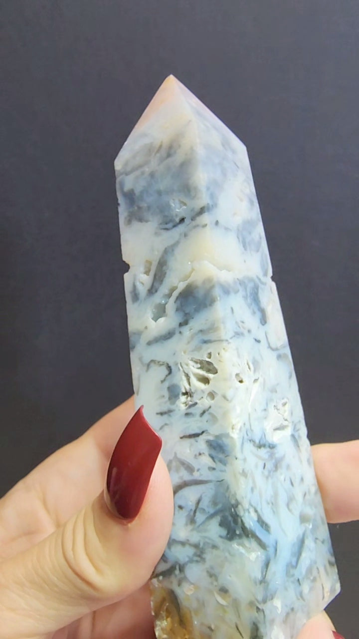 Blue Plume Dendritic Agate Tower