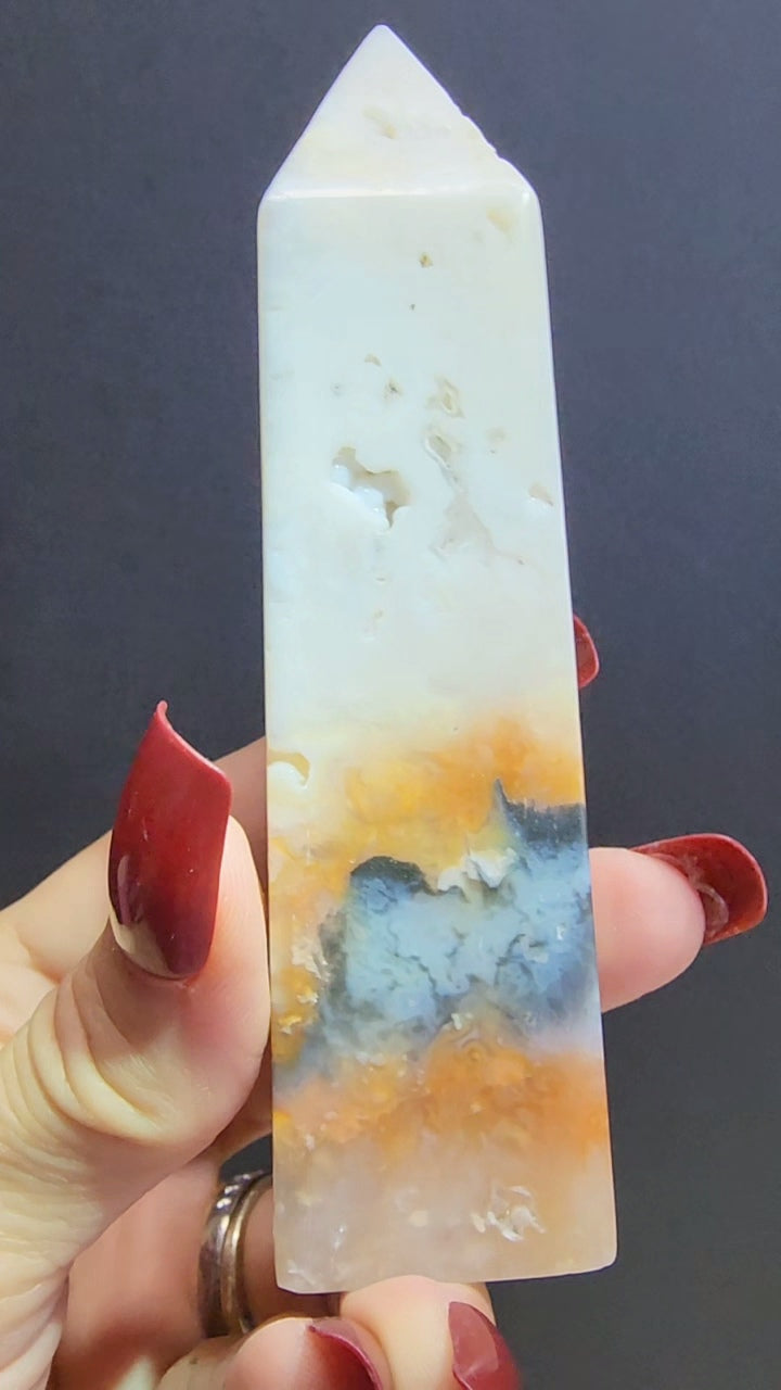 Pink Plume Agate Tower