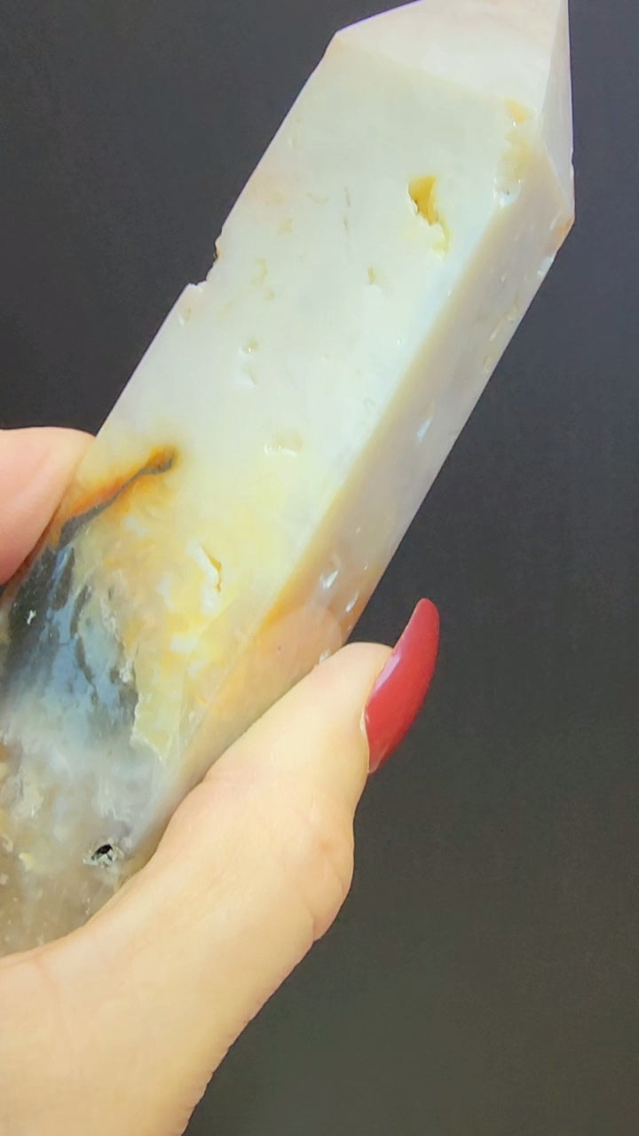 1 Pink Plume Agate Tower