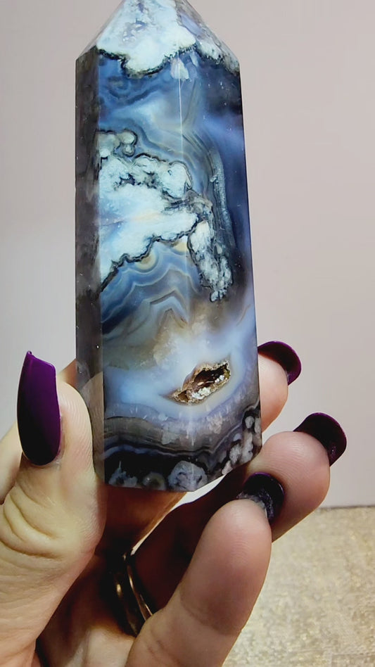Blue Flower Agate Tower