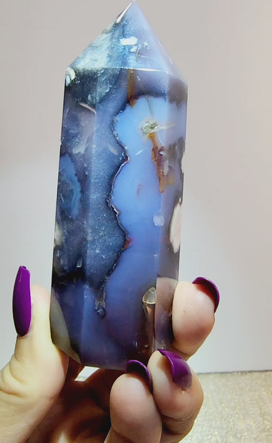 Blue Flower Agate Tower