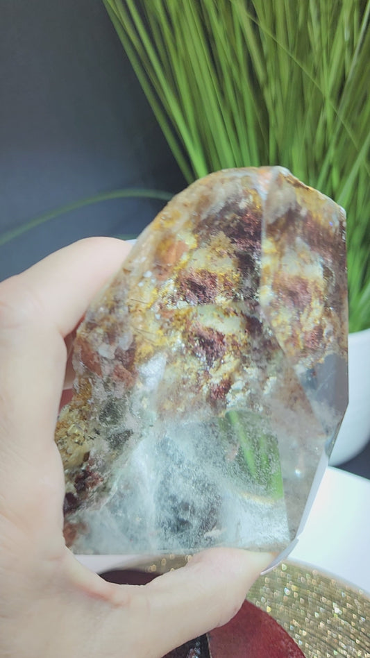 Large Optical Garden Quartz on Custom Wood Stand