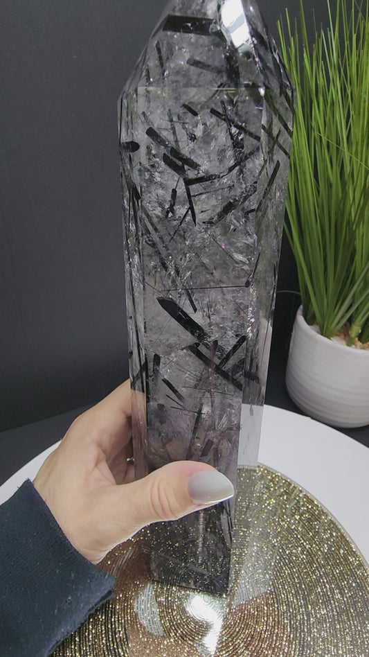 Extra Large High Quality Tourmaline and Clear Quartz Tower