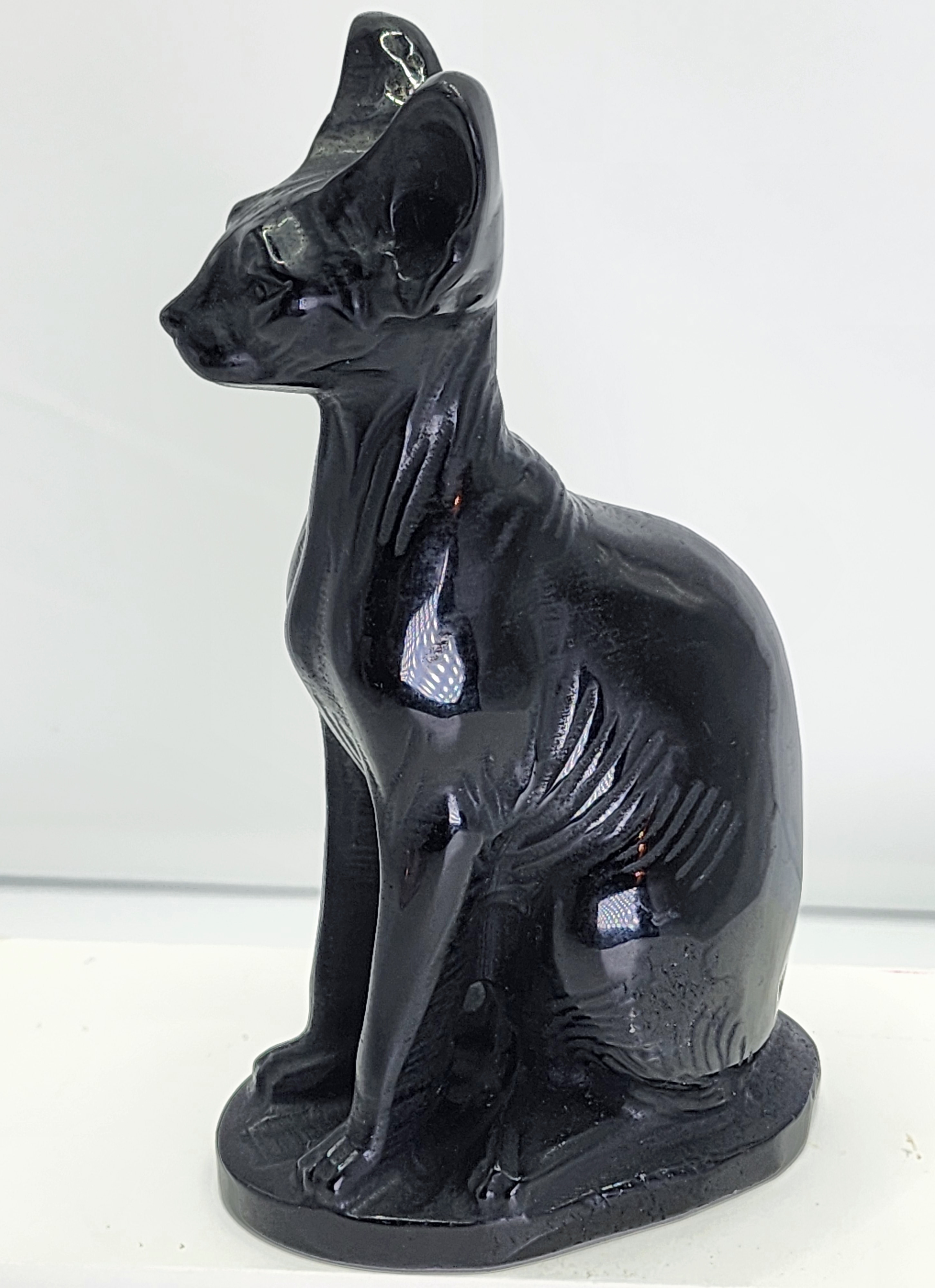 Black obsidian cat carving, cat carving, Egyptian cat, black obsidian carving, black obsidian