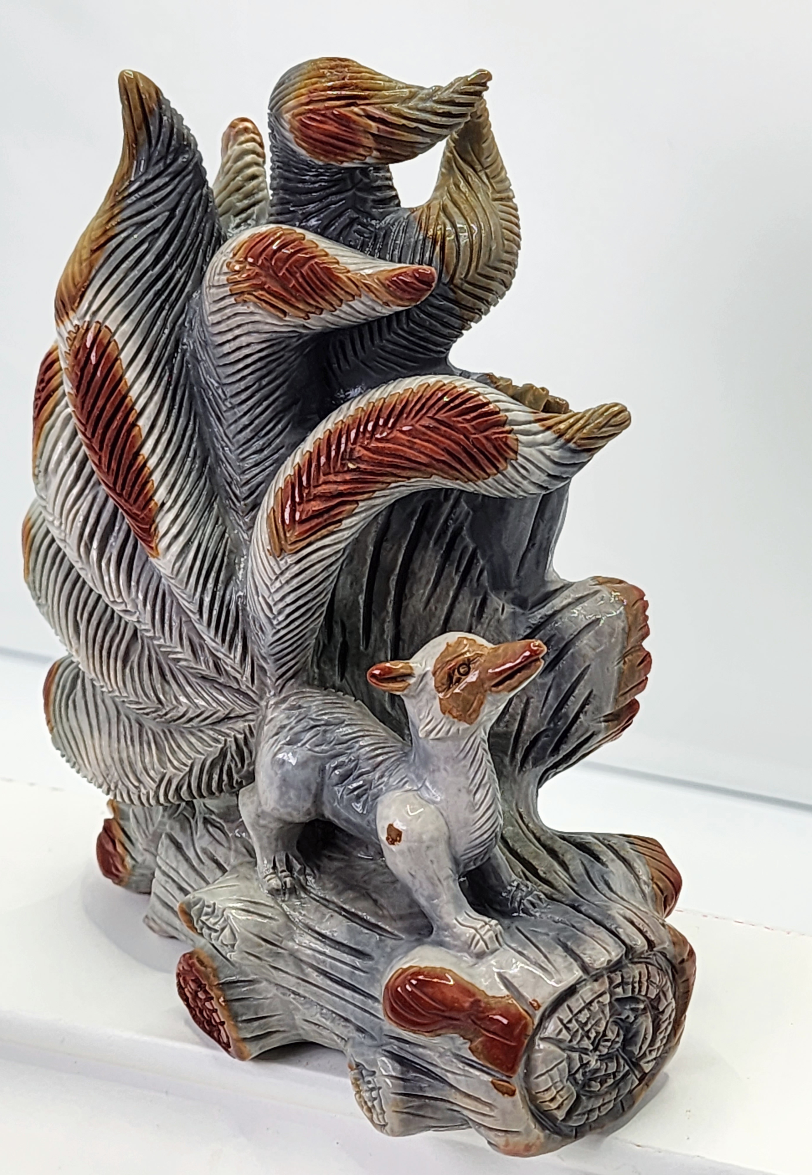 Polychrome, Nine Tail Fox, Fox carvings, crystals, crystal carvings, carvings