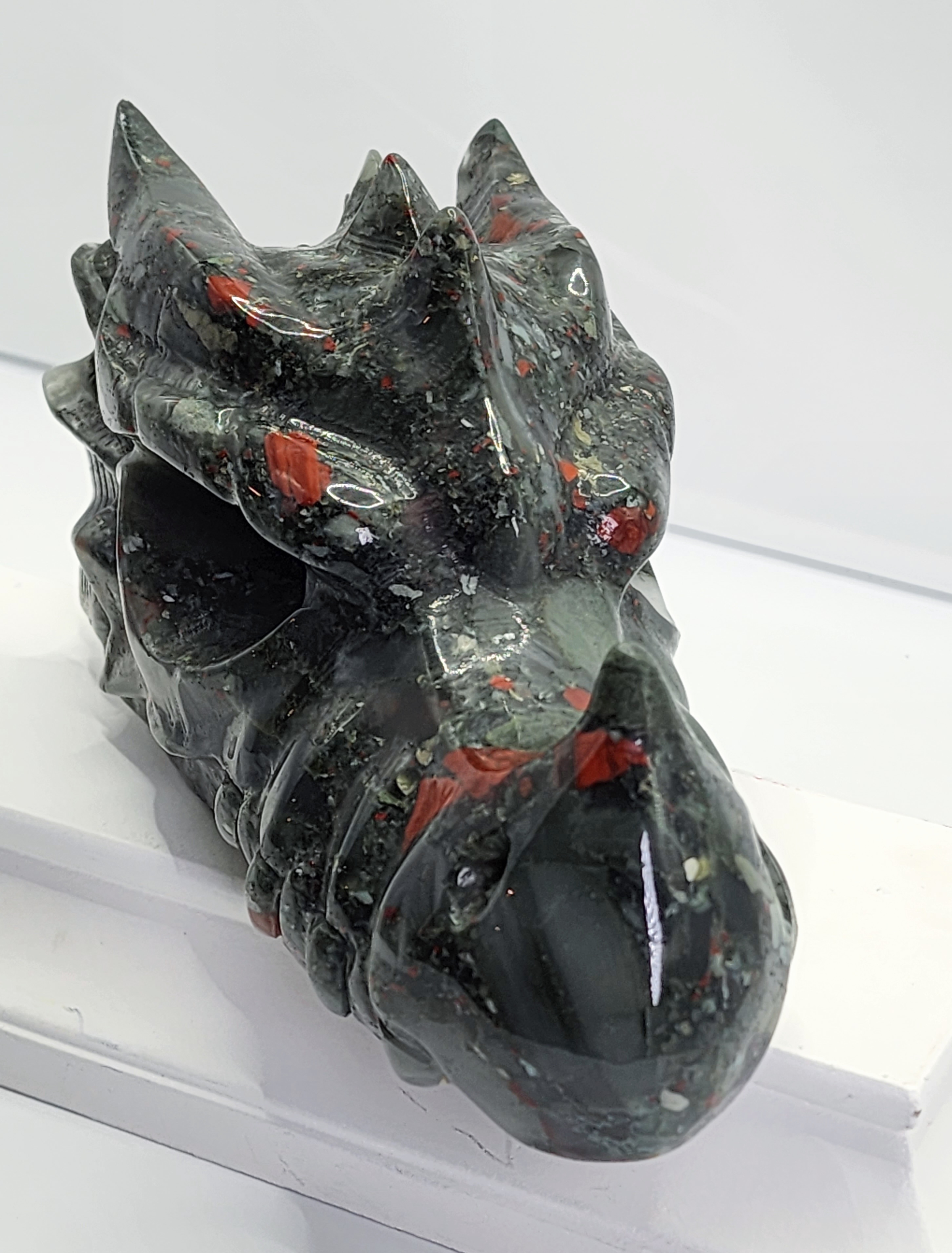 African bloodstone, crystal, dragon head, carving, bloodstone